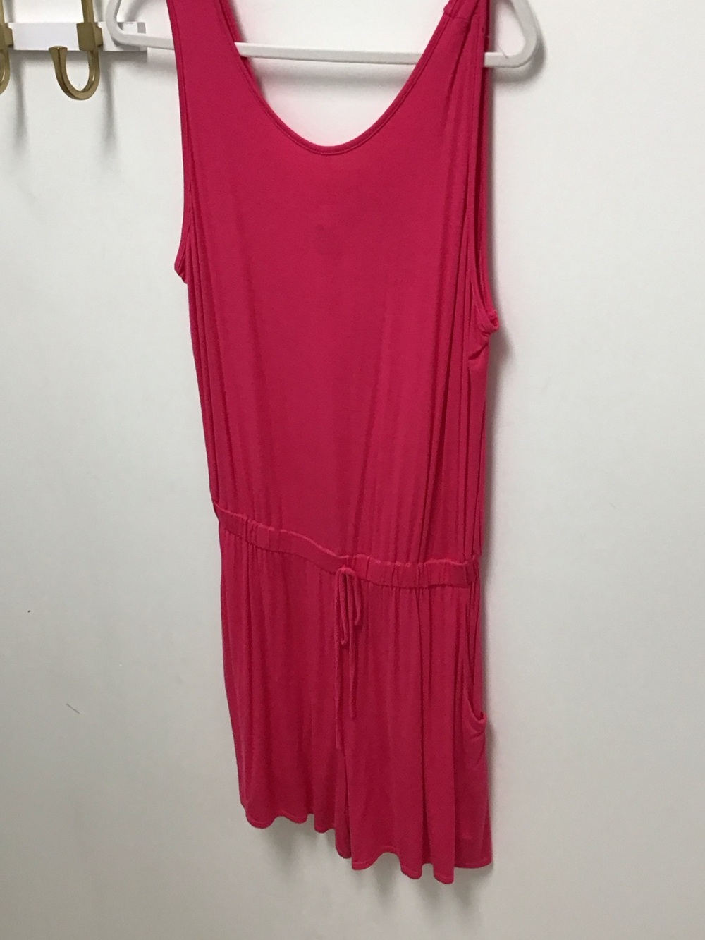2 Hearts jersey knit Sleeveless Drawstring Waist Hot Pink Romper Dress